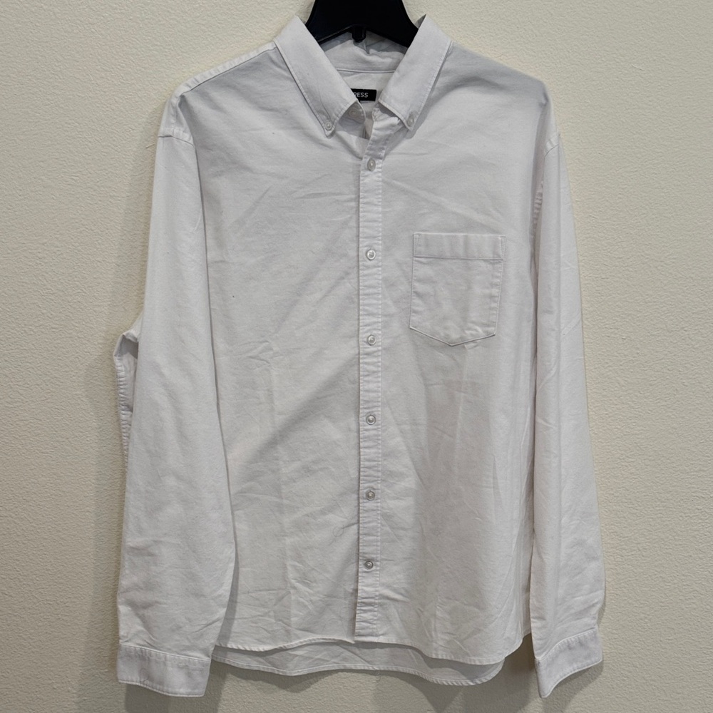 Express Classic White Casual Button-Down Shirt